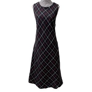 Sleeveless Black Plaid A-Line Dress with Red Accent
